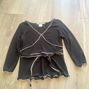 Max Studio Black Blouse with White Piping